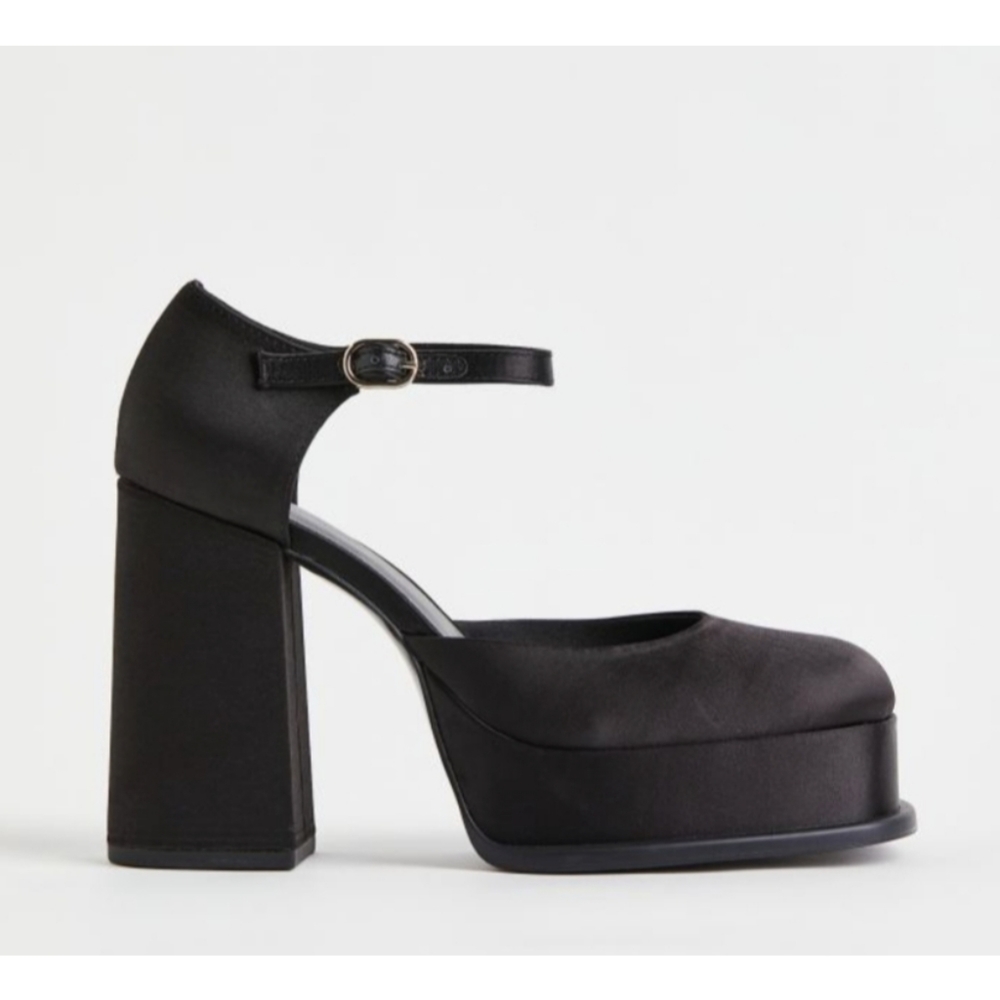 Womens Block-heeled Mary Janes black satin finished size 38 h&m